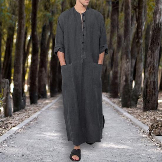 Bata para Hombre Cuello Redondo Mangas Largas Sencilla Dividida Pulóver Media Botonadura Simple Longitud Tobillo Tallas Grandes Ligera Suave Batas de Primavera para Uso Diario