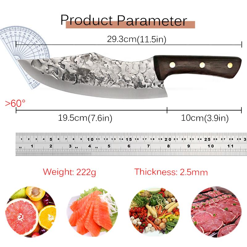 Carbon Steel Kitchen Knives Wooden Handle Cleaver Slicing Knife Hand Forged Blade Butcher Boning Knife Wood Handle Chef Knife