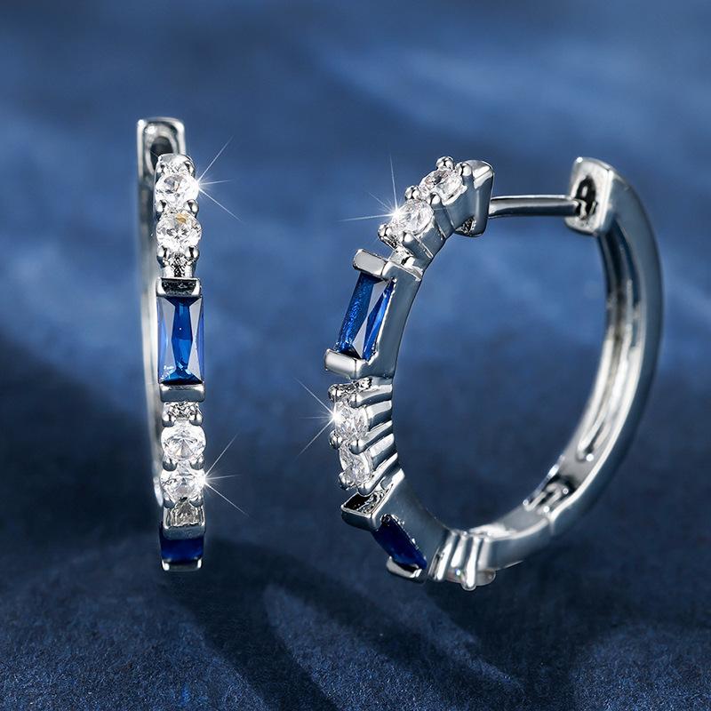 Wish European and American simple blue zircon earrings women's ins style temperament women's ear buckle jewelry