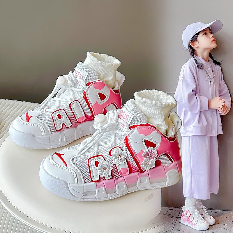 2025 Spring New Girls Leather Soft Sole Sneakers Children's Fashion Casual Shoes Medium and Older Children's Running Shoes Girls