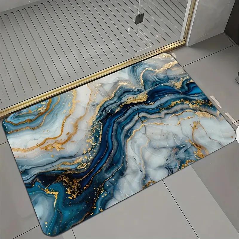 VIKAMA Teal Marble Effect Bathroom Mat Soft Comfort Non Slip Absorbent Modern Home Decorative Floor Mat Bath Rug Supplies
