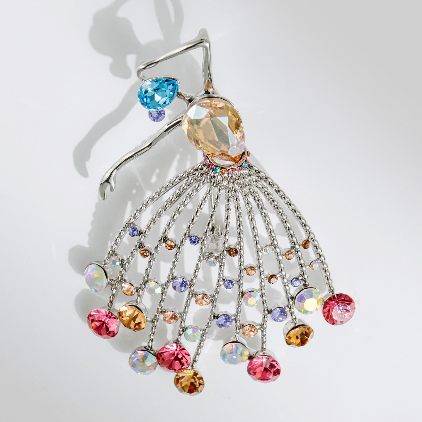 Bo Xin Yun Luxury Crystal Dancing Girl Brooch – Elegant Dancer Coat Pin