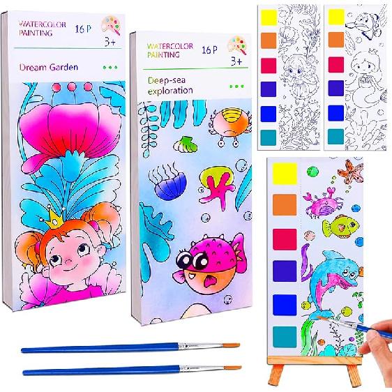 JUNQIU 5Pack Water Color Paint Sets for Kids, Paint With Water Books for Kids Ages 4-8, Pocket Watercolor Painting Book, Arts and Crafts Kit Easter
