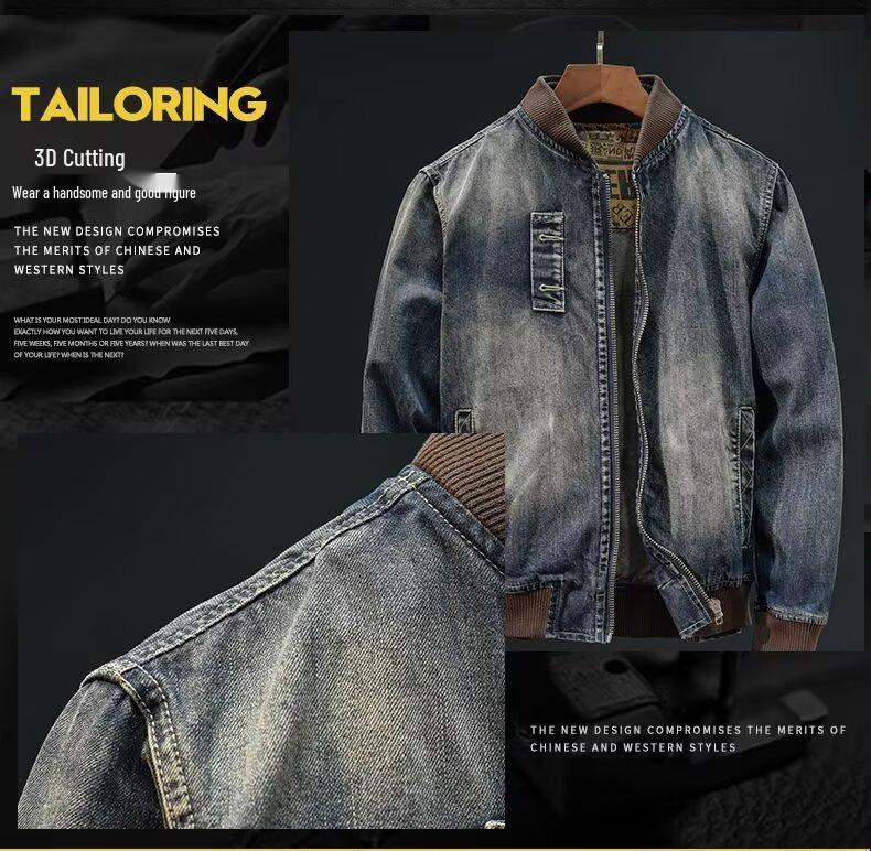 Retro Heren Denim Jas met Opstaande Kraag - Lente/Herfst Trendy Motorrijdersstijl