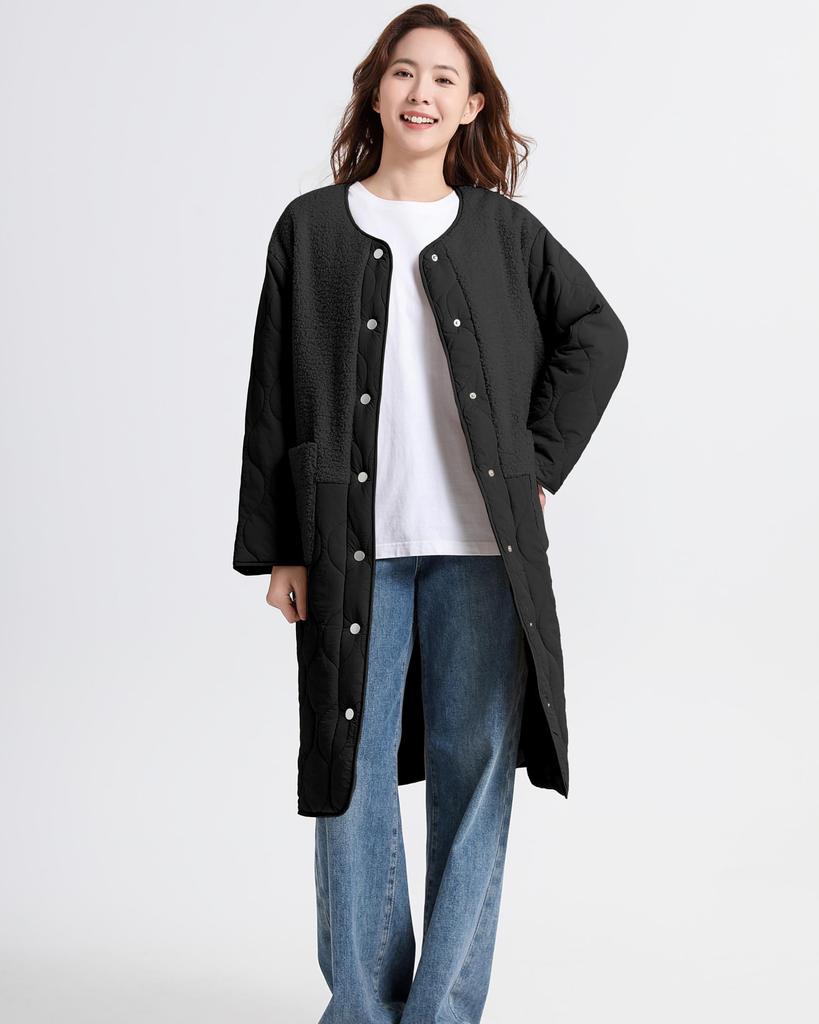 YAMANMAN Quilted Long and Long Outerwear with Contrast and Fabric and Perfect for Cold Free Women's Coat, Padded, Docking, Comfortable, Lightweight,
