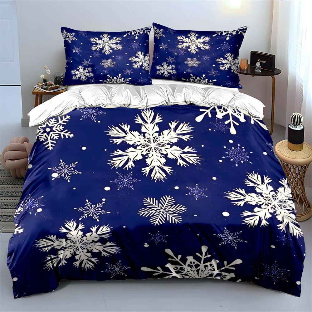 Snowflake-Themed Winter Decoration Set Kid'S And Adults' Bedroom Decor, Exquisite Three-Piece Bedding Set Gift