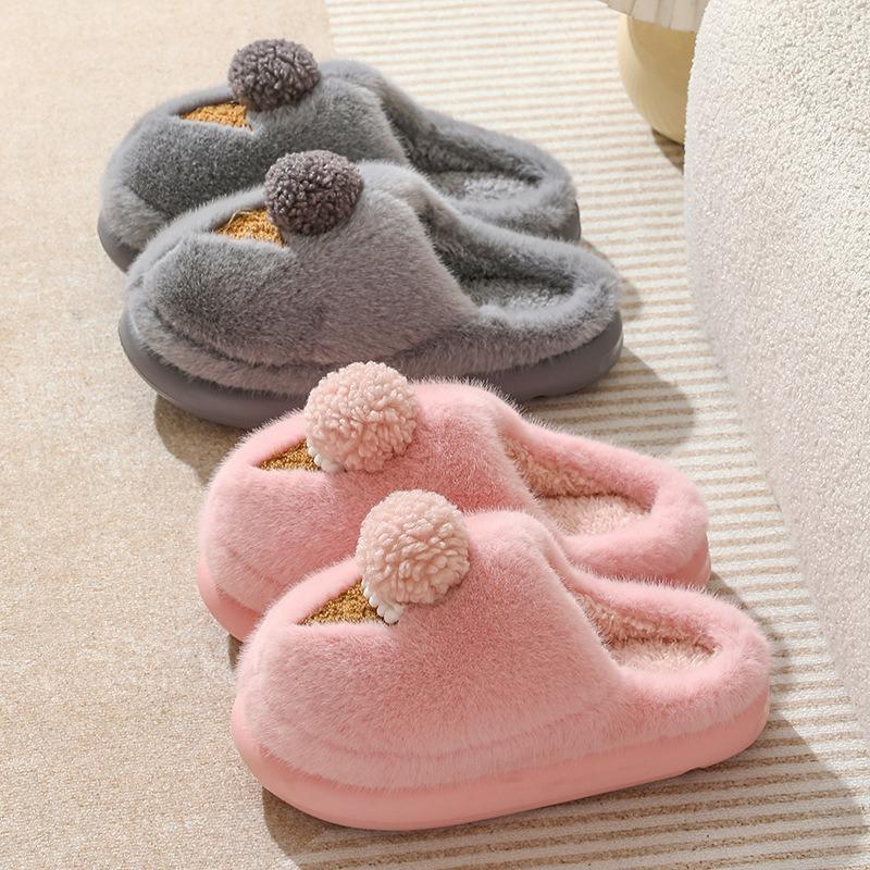 Winter new cartoon cotton slippers women's indoor thick-soled home fluffy shoes wear warm half-drag cotton shoes