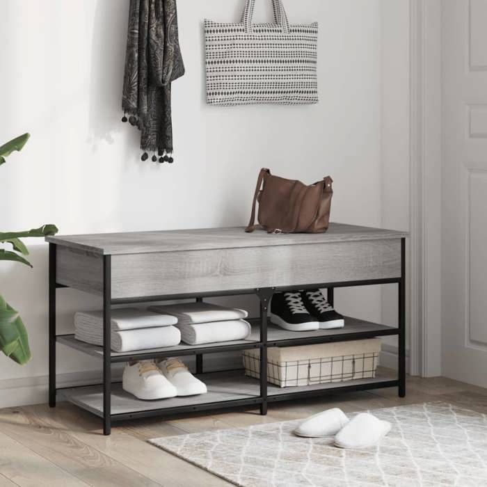 VidaXL Banc à Chaussures, Étagère à Chaussures avec Pieds, Meuble à Chaussures avec Rangement Salon, Industriel, Sonoma Gris 839036