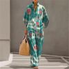 1116 New Women's Printed Two-piece Set Lazy Wind Loose Wide Leg Pants Set European and American Versatile Women