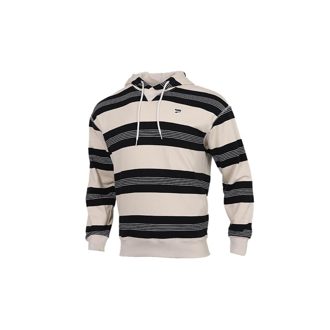 PUMA Downtown Striped Hoodie Beige Black White Men s 599188-85 XXL
