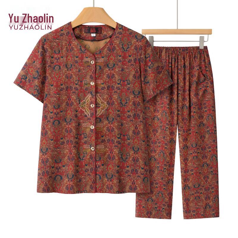 YUZHAOLIN Elderly Women s Embroidered Summer Two-piece Set 3XL