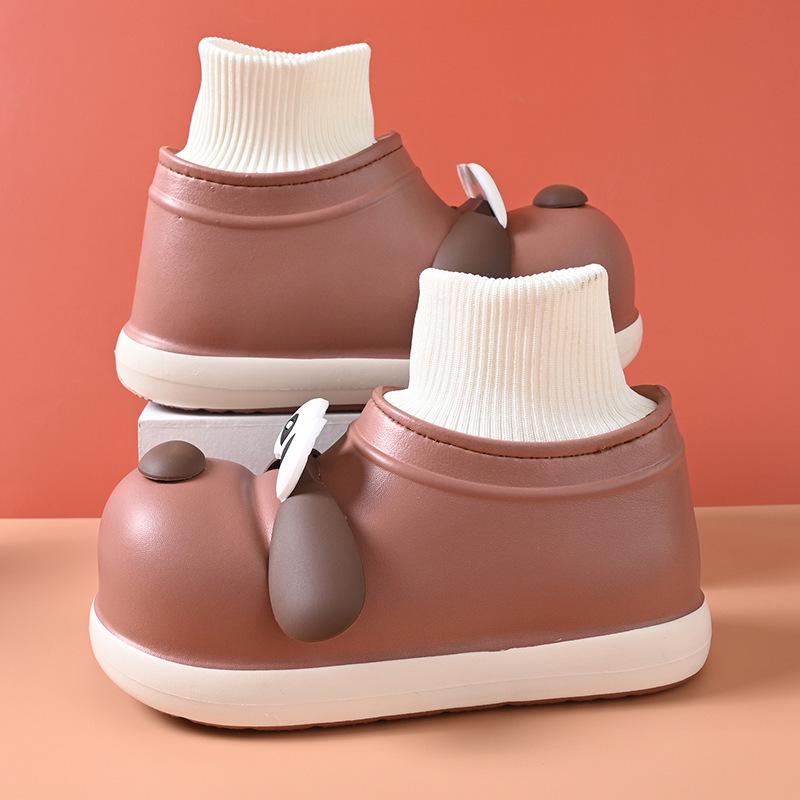 Zapatillas de Algodón para Mujer con Ojos Grandes de Perro 2025: Usable al aire libre, Antideslizante, Punta cerrada, Cálido, Grueso, Aumenta la altura, Suela blanda