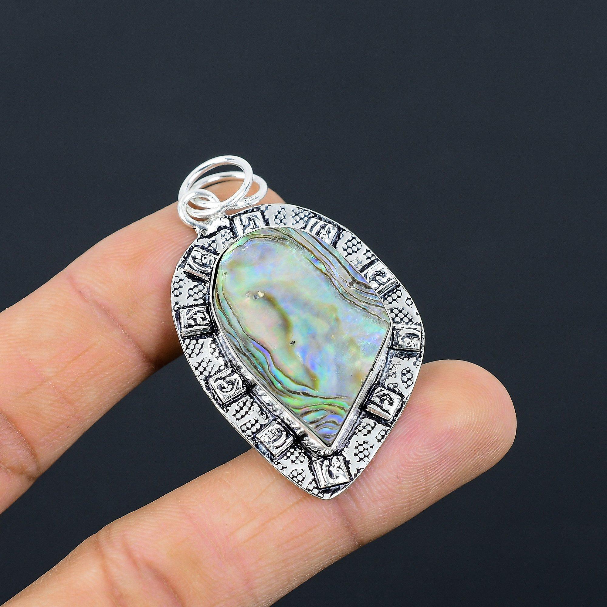 

Daughters Day Deal 925 Silver Natural Abalone Shell Trendy Boho Pendant Jewelry