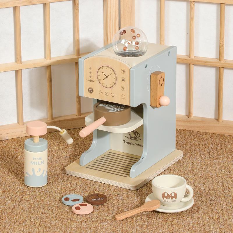 Children Play House Pink Microwave Oven Coffee Machine Simulation Wooden Burger Dessert Cognition Boys and Girls Baby Gift