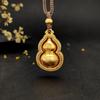 Gold-Plated Brass Rotating Mantra Gourd Pendant Necklace - Unisex Gift