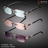 3pcs Fashion Cool Frameless Rectangular Small Frame Metal Glasses for Men Casual Business School Party Vacation Driving