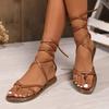 popular  Sandals Women Summer Beach popular Sexy Flat Casual Cross-Tie Open Toe Fairy Style Narrow Band Shoes Black Rome Sandals