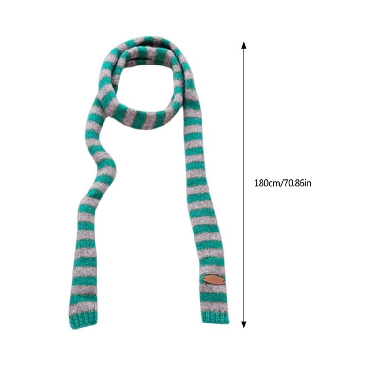 Knit Long Choker Striped Scarf for Women Harajuku Style for Jeans or Dresses