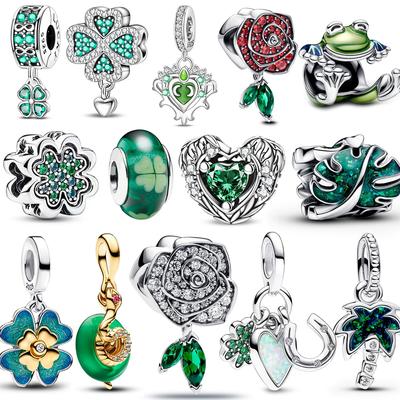 Trendy Verde Rame Angelo Cuore e Quadrifoglio Charms Adatti Braccialetto Originale Donna Fai da Te Collana di Protezione