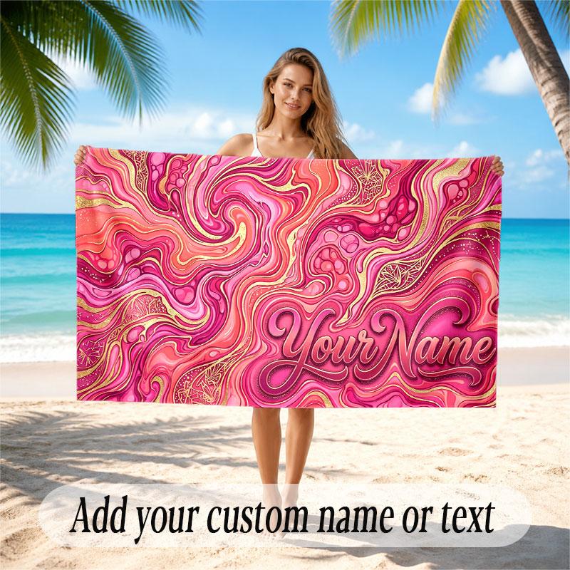 Abstract Geometric Theme Soft Beach Towel Personalized Custom Name Text Towel Portable for Beach Pool Travel