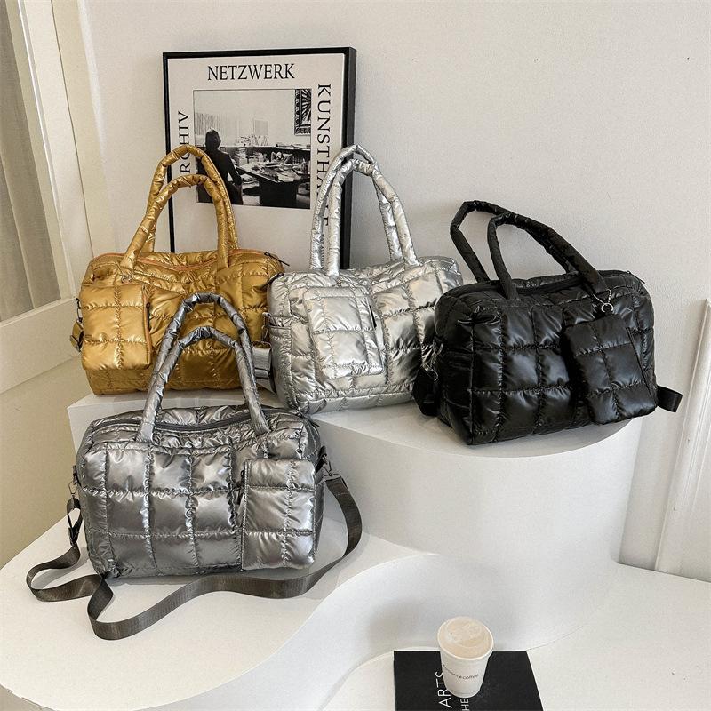 Autumn and Winter Advanced Sense Space Cotton Down Bag Large Capacity Crossbody Portable Dual-purpose Tote Bag Commuter Women's Bag