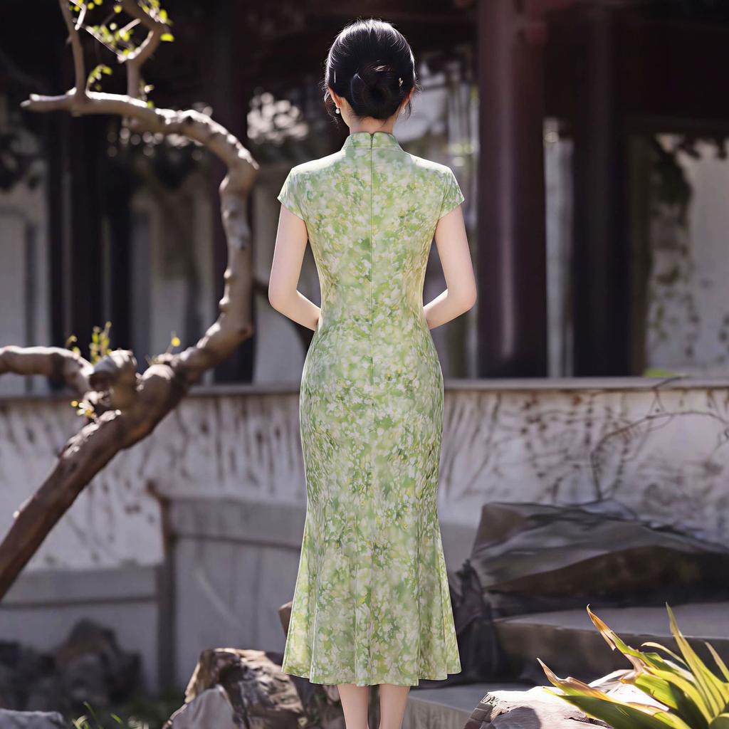 Green cheongsam cheongsam wins for 1 year, new Chinese style, improved cheongsam, daily wear and send test dresses