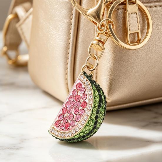 Keychain Pendant Sparkling Rhinestones Watermelon Design Key Chain with Lobster Clasp Backpacks Beach Bags Car Hanger