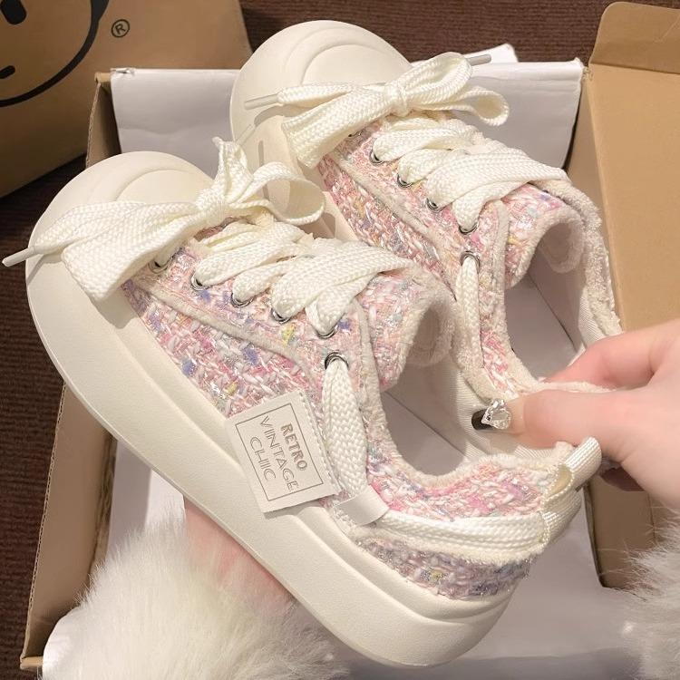 Scarpe da Ginnastica da Donna con Plateau in Tela Moda Primavera Comode Traspiranti Casual Nuove con Lacci Antiscivolo Piatte Sportive da Corsa