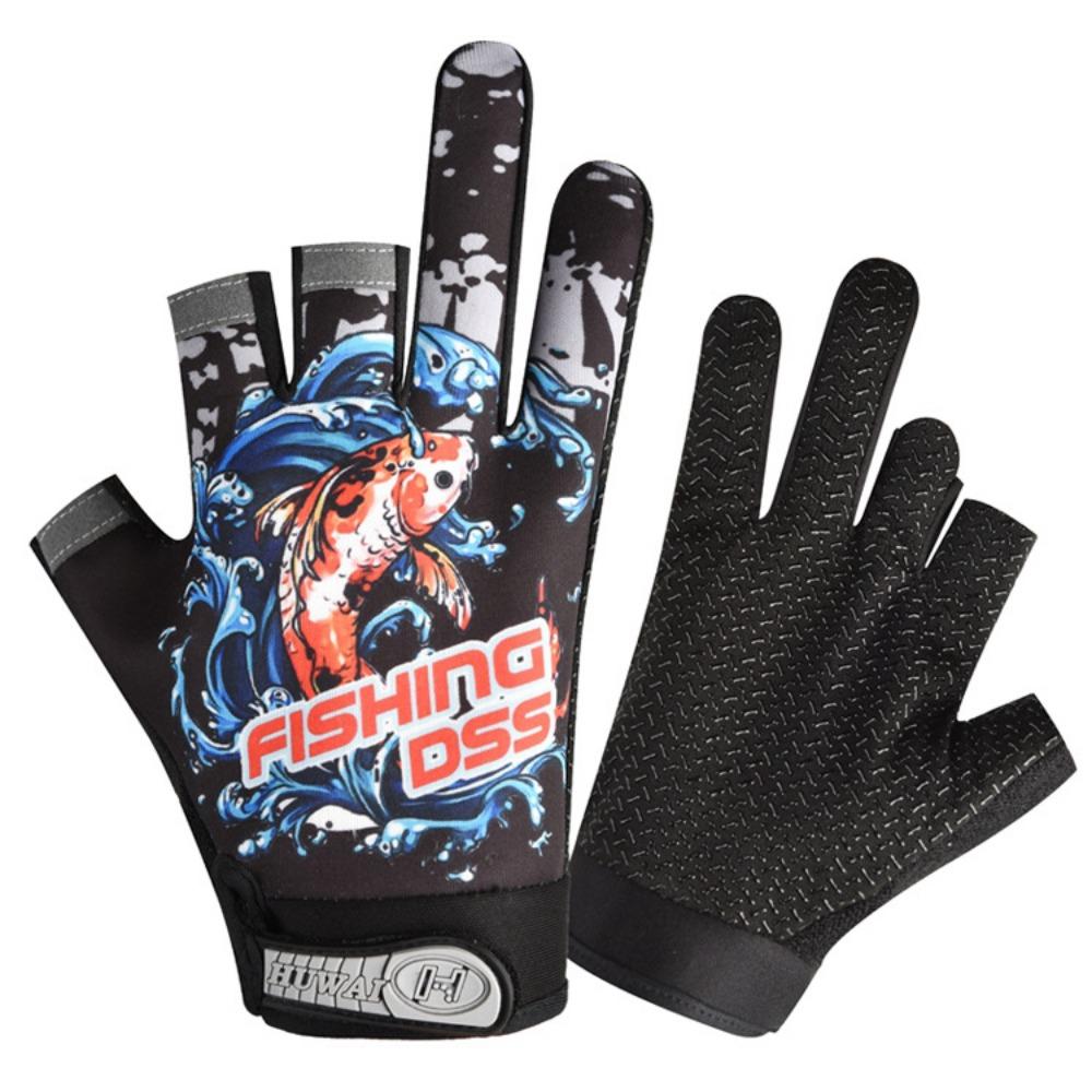 Gloves men's and women's three-finger non-slip outdoor sports cycling elastic printing spring and summer thin sun protection fishing gloves