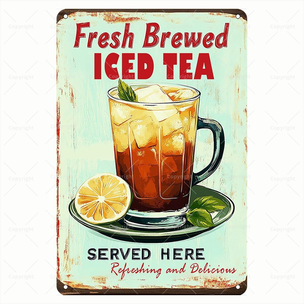 

Brewed Iced Tea Tin Sign Refreshing and Delicious Lemon Tea Retro Metal Wall Art for KitchenDinerCafé Great Gift for 20x30cm（7.8x11.8inch）