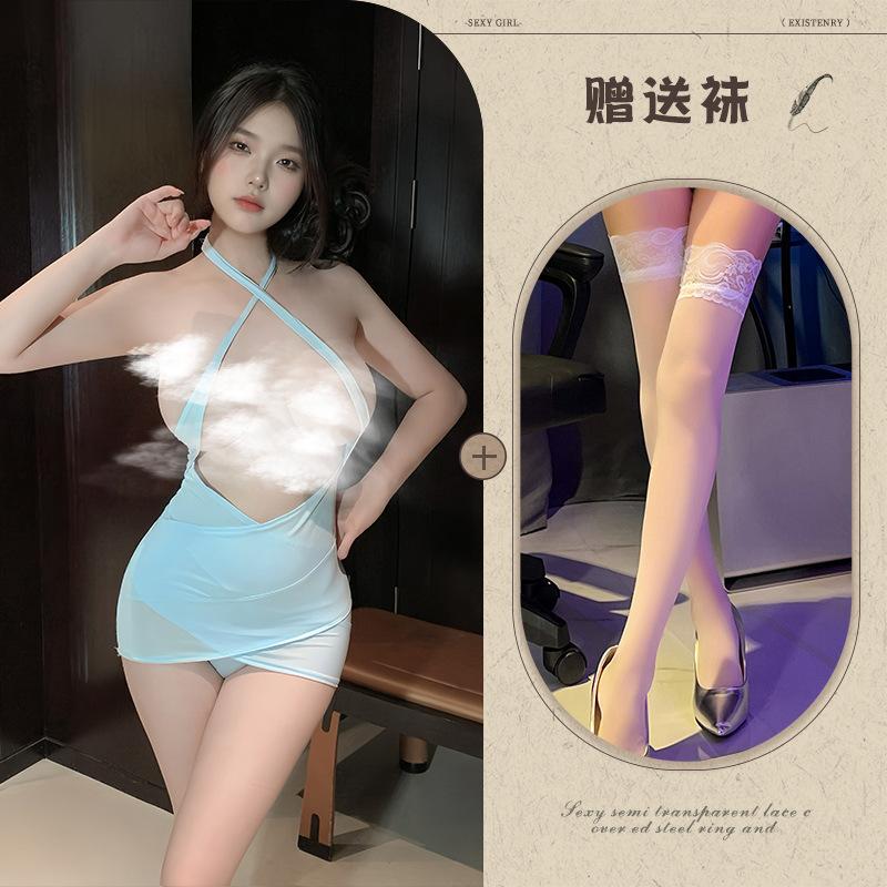 Quick Attack Secretary Breast Seduction Dress Pajamas Passion Fun Underwear Sexy Hip Wrap Perspective