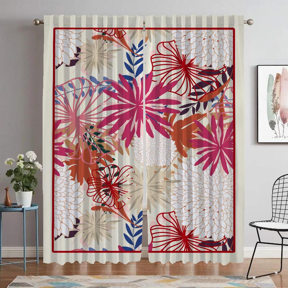 Flower Kitchen Drapes for Livingroom Space Lightblocking Drape Sheer for Bedchamber Household Interior Drapes 2 Panels Covers Divider