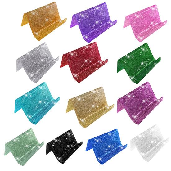 Acrylic Business Card Holder for Desk Sequin Glitter Desktop Name Card Organizer Stand for Home Office
