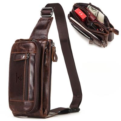 Leder Herren Hüfttasche Top Layer Rindsleder Multifunktionale Brusttasche Retro Umhängetasche