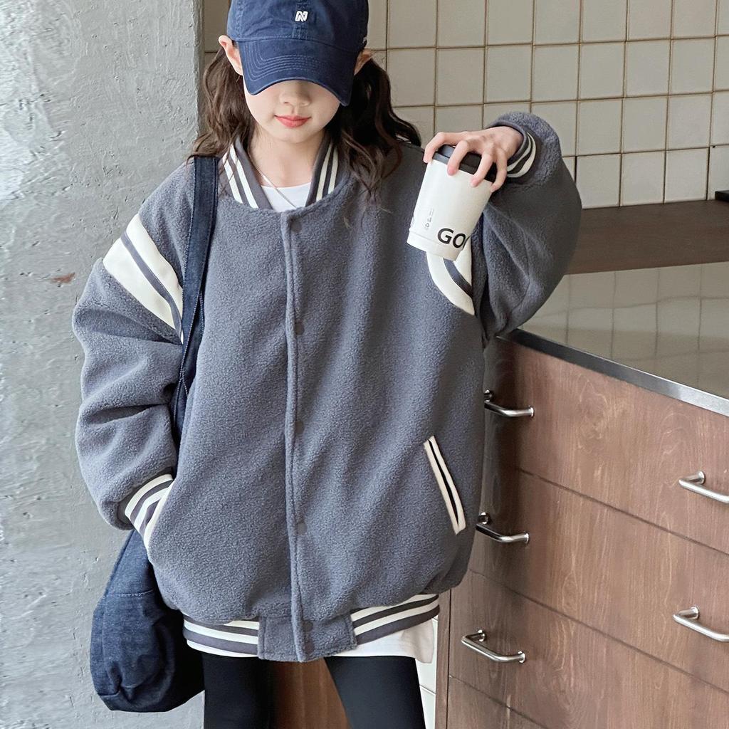 Girls' Quilted Thick Jacket - Korean Style Baseball Uniform for Autumn/Winter 2025