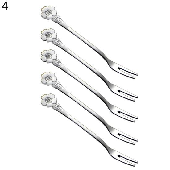 5Pcs/Set Fruit k Long Handle Easy to Use Stainless Steel Small Creative 5.3 Inches Cake k Tableware Accessories