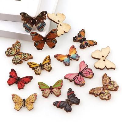 50PC 2 Holes Colorful Butterfly Wooden Buttons Fit Sewing and Scrapbooking Sewing Buttons for Craft DIY Mixed