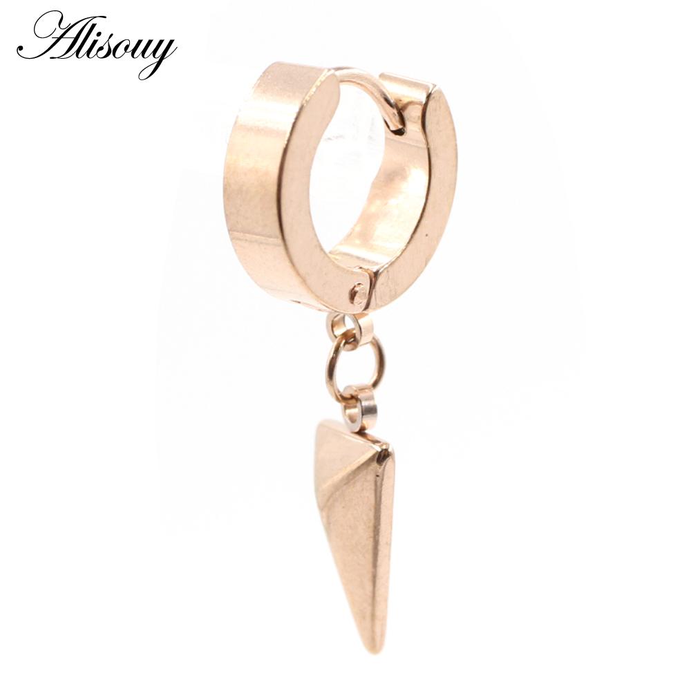 Alisouy 2pcs Stainless Steel Stud Huggie Hoop Earrings for Women Men Triangle Dangle Earrings Punk Hiphop Style Goth Earrings