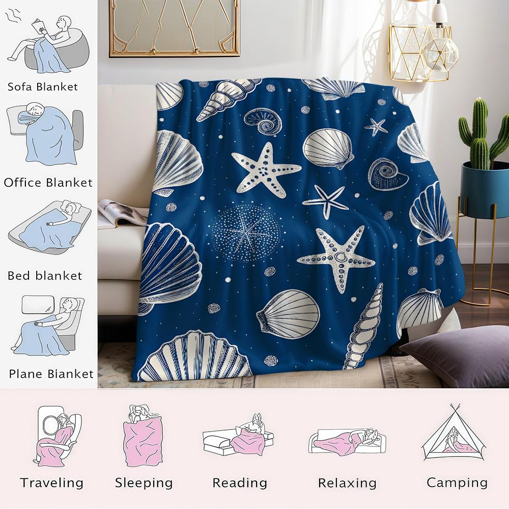 Marineblaue Muschel Flanelldecke Warm Weich Halloween Weihnachten Sofa Warm Gemütlich Dekoratives Dekor Geschenk für Alle Jahreszeiten