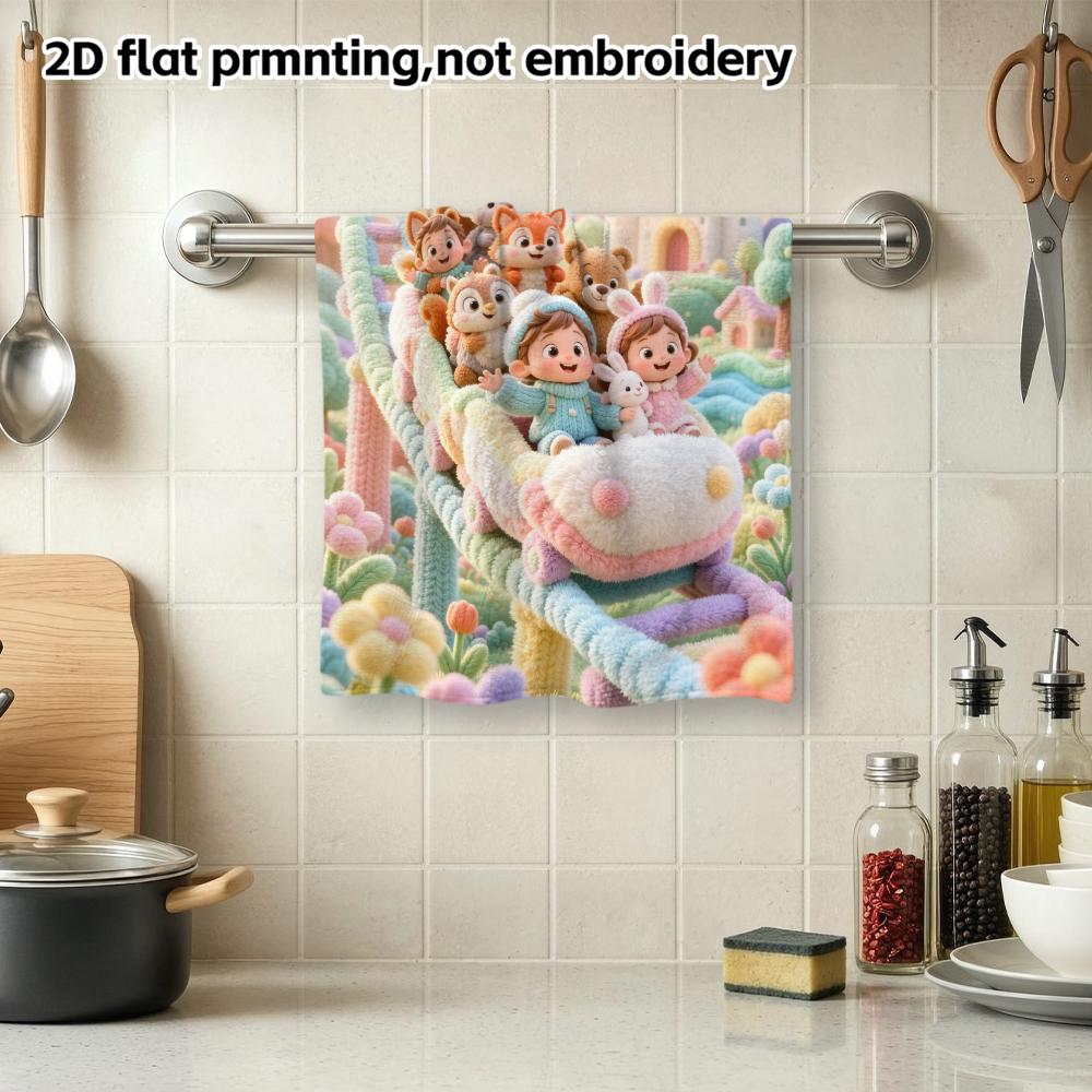 Rainbow Roller Coaster Cartoon Bath Towel, Quick Dry Absorbent Towel, Lovely Character Print