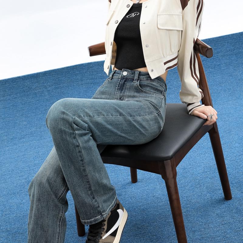 High-Waisted Slim Straight-Leg Jeans for Women, 2026 Spring/Autumn Trend, Floor-Length Cigarette Pants for Tall Figures.