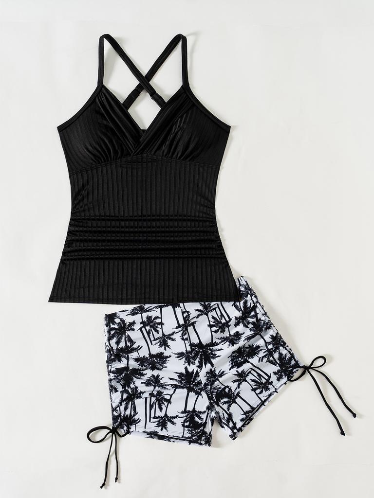 Women's Printed Tankini High Waist Split Boxer Shorts Plus Size Bikini