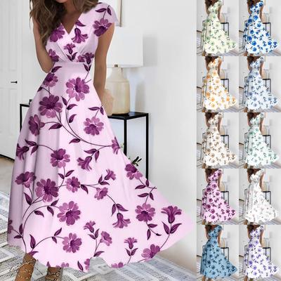 Dámské dlouhé šaty Maxi šaty Ležérní šaty Šifonové šaty Šaty na houpačce Jednobarevné Ležérní Zralé Venkovní Denní rande Volané šaty s krátkým rukávem s výstřihem do V