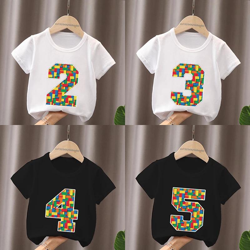 Cartoon Building Blocks Bricks Print Kids TShirt Number Tees for Boys And Girls Funny Birthday Baby Top 29 Years
