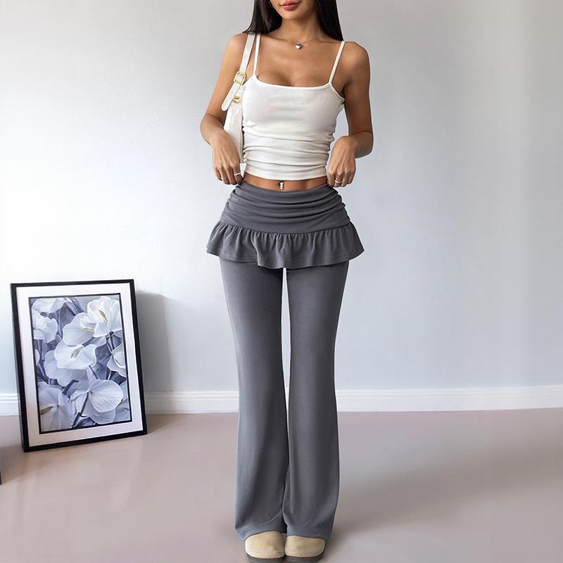 New Autumn Solid Color Hot Girl Ballet Fake Two-piece Flared Pants Casual Pants for Women