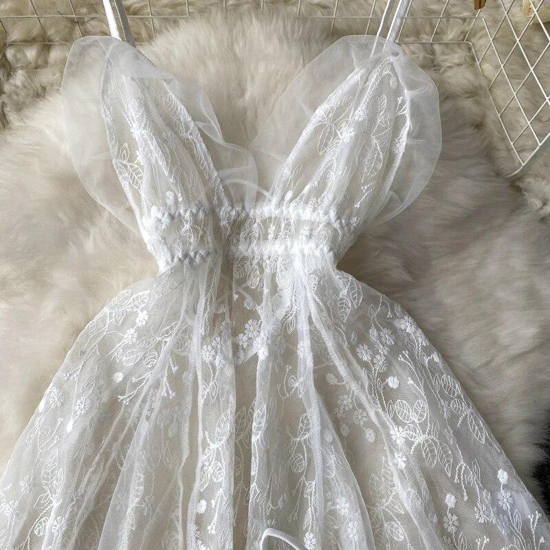 Ladies Sensual Camis Night Dress Fashion Mesh Embroidery Sexy Underwear Slim Pajamas 2023 Lingerie Sheer Nightwear