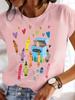 Casual Crew Neck Short Sleeve TShirt Colorful Crayon Design CRAYONS Print SpringSummer Style Casual Wear Aesthetic Clothes