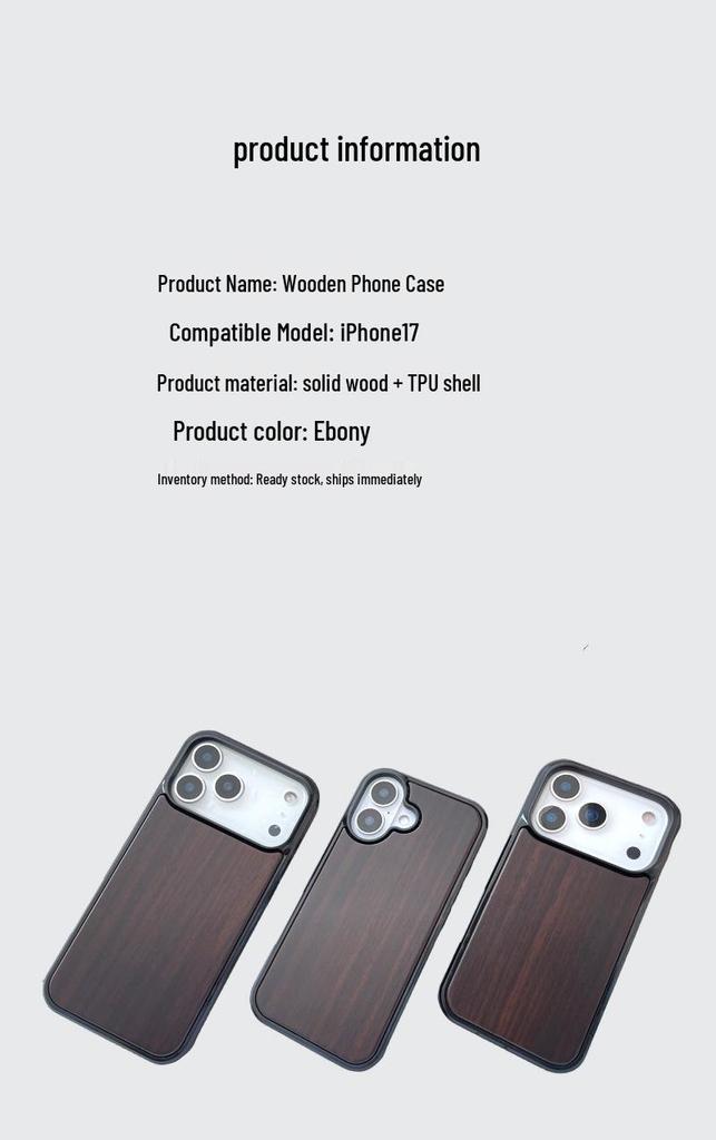 Ebony Drop-Proof Wooden Phone Case for iPhone 17 Pro - Thin, Lightweight, and Durable