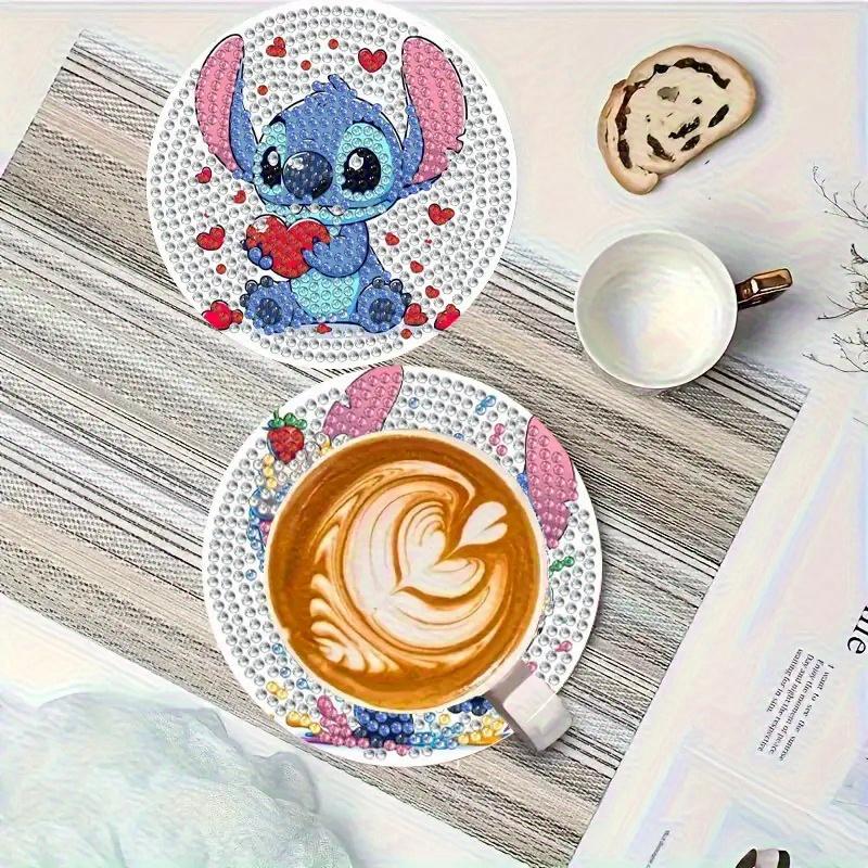 6 buc/seturi Love and Stitch Coșuri de pâslă cu pictură cu diamante DIY Coșuri de pâslă cu artă cu diamante 5D Coșuri de pâslă cu diamante cu gaură completă Rotund acrilic pentru ceașcă