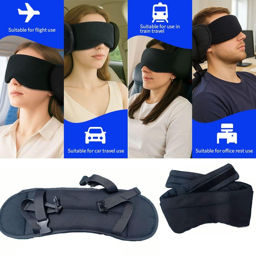 Blackout Head Strap with Eye Mask Head Support Travel Pillow for Airplanes Travel